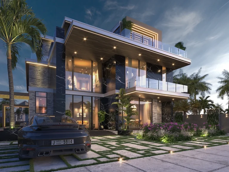 villa exterior 3d Rendering visualization of dining area capture